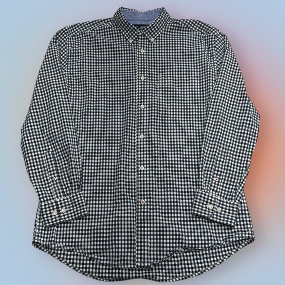 TOMMY HILFIGER Men’s XL Blue White Checkered Dress Shirt - Picture 2 of 3